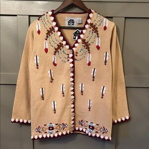 Storybook Knits Spirit of the Wolf Cardigan Sweater Beaded Embroidery Medium NWT